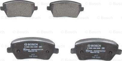 BOSCH 0 986 494 856 - Тормозные колодки, дисковые, комплект www.autospares.lv