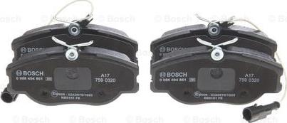 BOSCH 0 986 494 851 - Тормозные колодки, дисковые, комплект www.autospares.lv