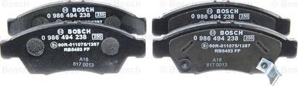 BOSCH 0 986 494 238 - Тормозные колодки, дисковые, комплект www.autospares.lv