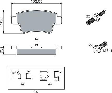 BOSCH 0 986 494 222 - Bremžu uzliku kompl., Disku bremzes autospares.lv