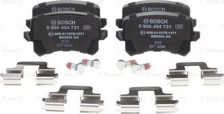 BOSCH 0 986 494 731 - Тормозные колодки, дисковые, комплект www.autospares.lv