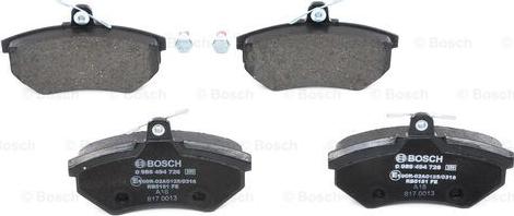 BOSCH 0 986 494 726 - Тормозные колодки, дисковые, комплект www.autospares.lv