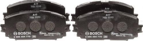 BOSCH 0 986 494 770 - Тормозные колодки, дисковые, комплект www.autospares.lv