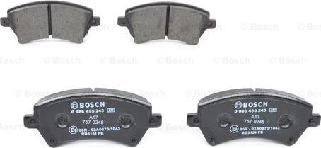 BOSCH 0 986 495 243 - Bremžu uzliku kompl., Disku bremzes www.autospares.lv