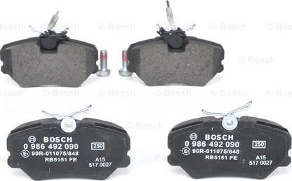 BOSCH 0 986 492 090 - Bremžu uzliku kompl., Disku bremzes www.autospares.lv