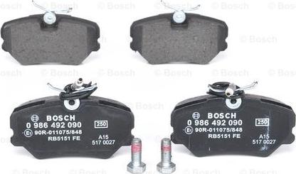 BOSCH 0 986 492 090 - Bremžu uzliku kompl., Disku bremzes www.autospares.lv