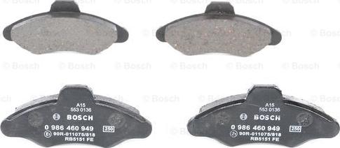 BOSCH 0 986 460 949 - Bremžu uzliku kompl., Disku bremzes autospares.lv