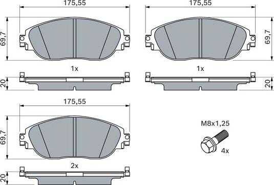 BOSCH 0 986 424 628 - Bremžu uzliku kompl., Disku bremzes autospares.lv