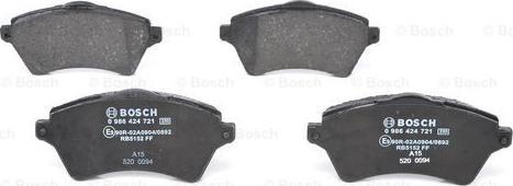 BOSCH 0 986 424 721 - Bremžu uzliku kompl., Disku bremzes www.autospares.lv