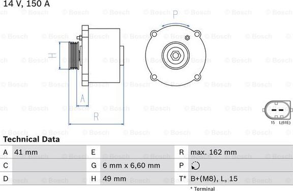 BOSCH 0 986 041 750 - Alternator www.autospares.lv