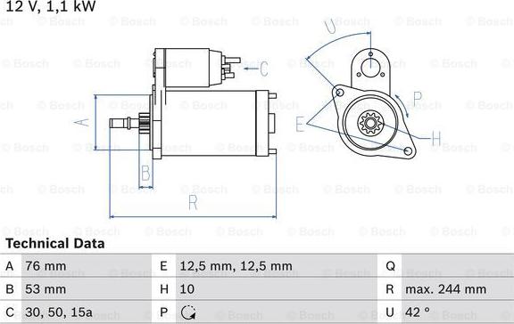 BOSCH 0 986 016 110 - Starteris autospares.lv