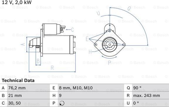 BOSCH 0 986 017 300 - Стартер www.autospares.lv