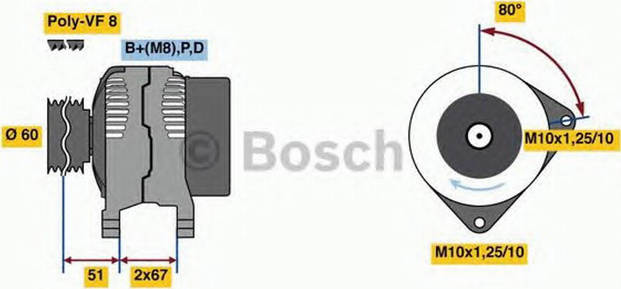 BOSCH 0986081130 - Генератор www.autospares.lv