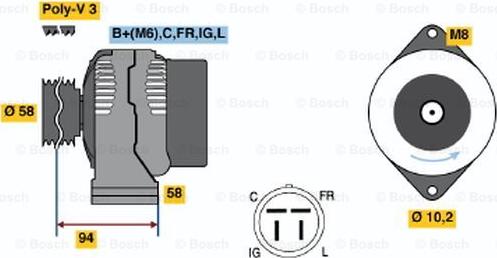 BOSCH 0 986 038 551 - Alternator www.autospares.lv