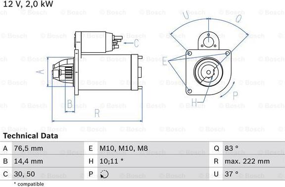 BOSCH 0 986 023 530 - Starteris autospares.lv