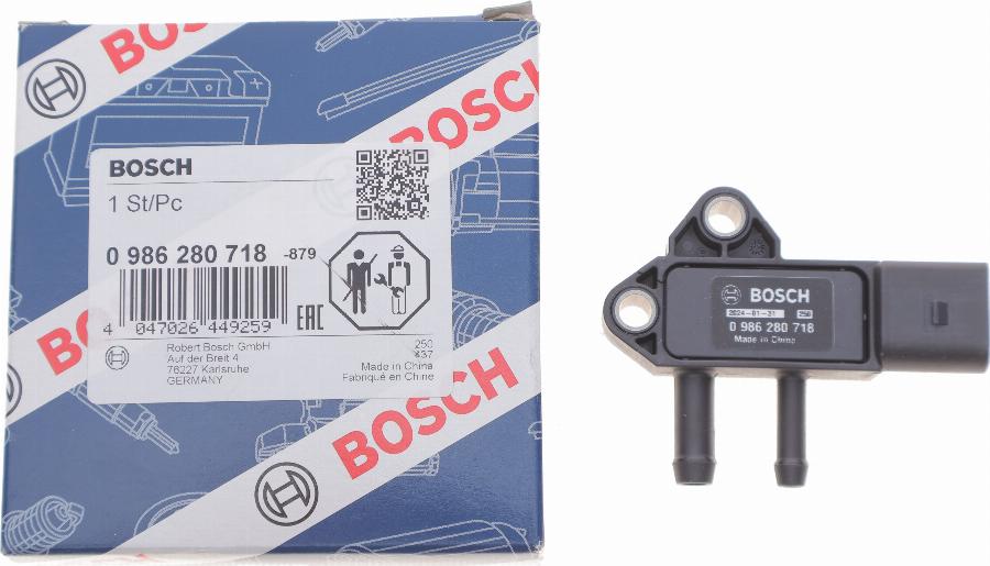 BOSCH 0 986 280 718 - Devējs, Izplūdes gāzu spiediens www.autospares.lv