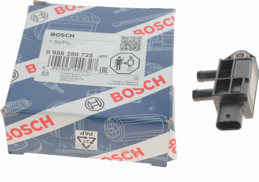 BOSCH 0 986 280 725 - Devējs, Izplūdes gāzu spiediens www.autospares.lv