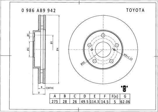 BOSCH 0 986 AB9 942 - Тормозной диск www.autospares.lv