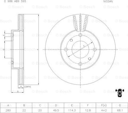 BOSCH 0 986 AB9 595 - Bremžu diski autospares.lv