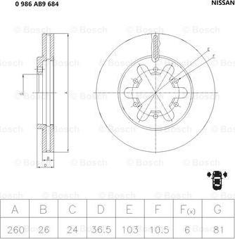 BOSCH 0 986 AB9 684 - Bremžu diski autospares.lv