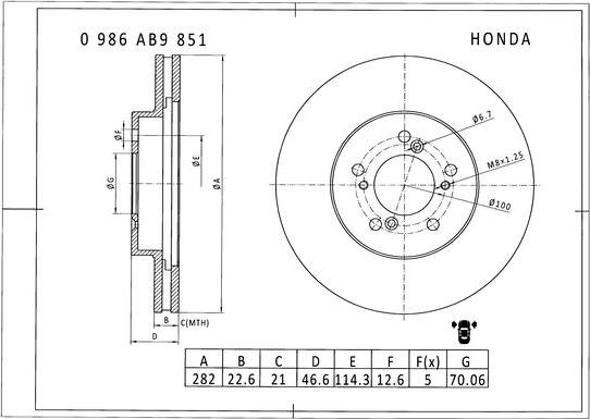 BOSCH 0 986 AB9 851 - Bremžu diski www.autospares.lv