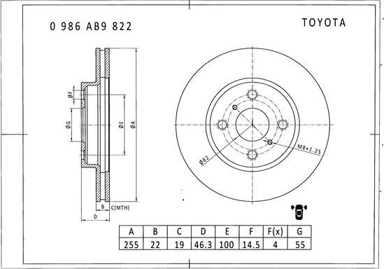 BOSCH 0 986 AB9 822 - Bremžu diski autospares.lv