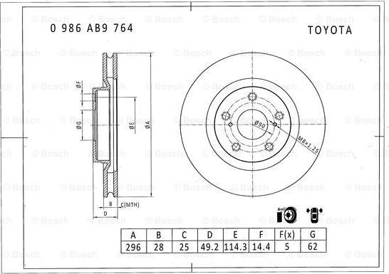 BOSCH 0 986 AB9 764 - Bremžu diski www.autospares.lv