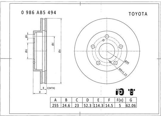 BOSCH 0 986 AB5 494 - Bremžu diski autospares.lv