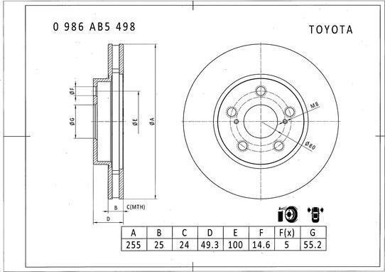 BOSCH 0 986 AB5 498 - Тормозной диск www.autospares.lv