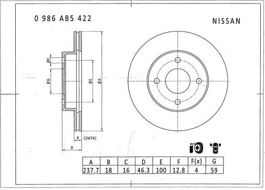 BOSCH 0 986 AB5 422 - Bremžu diski autospares.lv