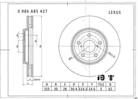 BOSCH 0 986 AB5 427 - Bremžu diski autospares.lv