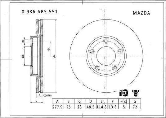 BOSCH 0 986 AB5 551 - Bremžu diski autospares.lv