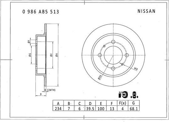 BOSCH 0 986 AB5 513 - Bremžu diski autospares.lv