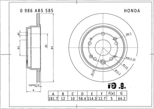 BOSCH 0 986 AB5 585 - Bremžu diski autospares.lv