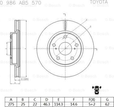 BOSCH 0 986 AB5 570 - Bremžu diski www.autospares.lv