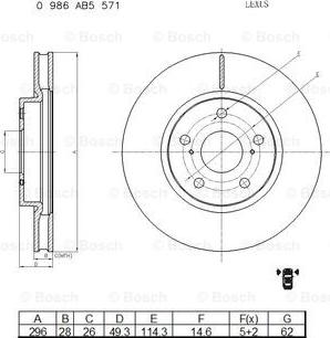 BOSCH 0 986 AB5 571 - Тормозной диск www.autospares.lv