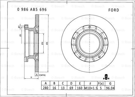 BOSCH 0 986 AB5 696 - Brake Disc www.autospares.lv