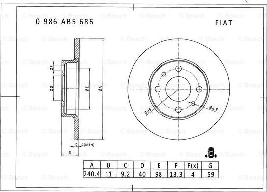 BOSCH 0 986 AB5 686 - Bremžu diski www.autospares.lv