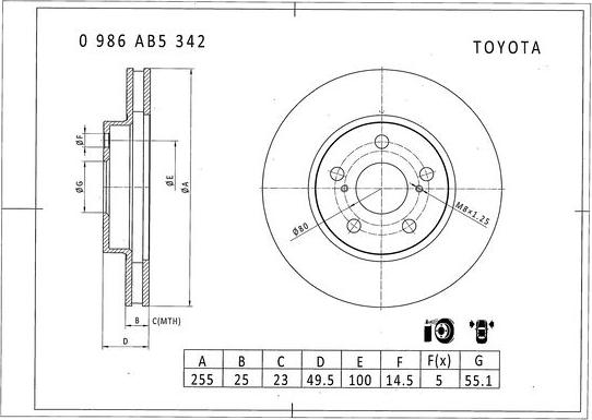 BOSCH 0 986 AB5 342 - Bremžu diski autospares.lv