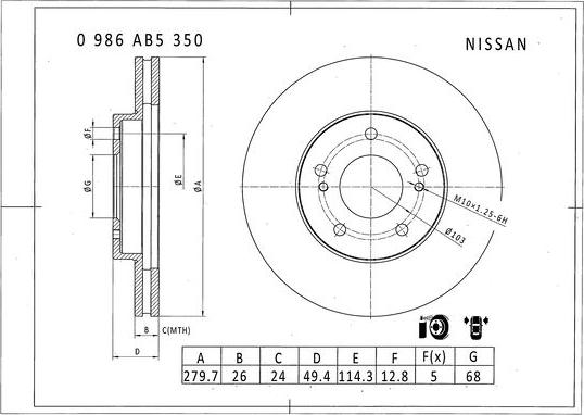 BOSCH 0 986 AB5 350 - Bremžu diski autospares.lv