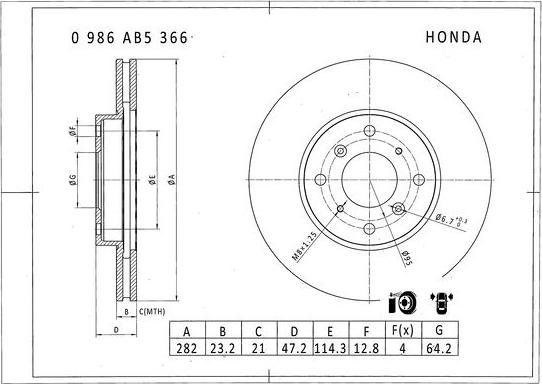 BOSCH 0 986 AB5 366 - Bremžu diski autospares.lv