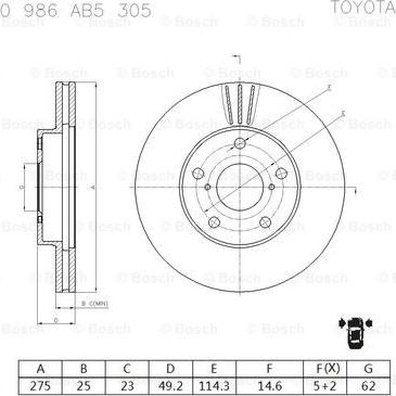 BOSCH 0 986 AB5 305 - Bremžu diski autospares.lv