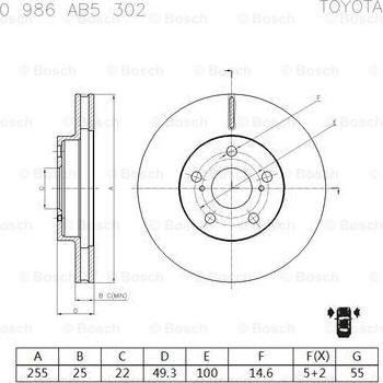 BOSCH 0 986 AB5 302 - Тормозной диск www.autospares.lv