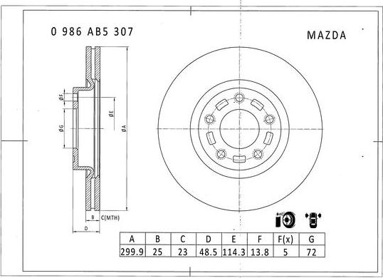 BOSCH 0 986 AB5 307 - Bremžu diski www.autospares.lv