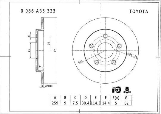 BOSCH 0 986 AB5 323 - Bremžu diski www.autospares.lv