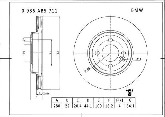 BOSCH 0 986 AB5 711 - Bremžu diski www.autospares.lv