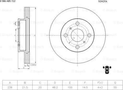 BOSCH 0 986 AB5 722 - Bremžu diski autospares.lv