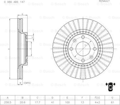 BOSCH 0 986 AB6 147 - Bremžu diski www.autospares.lv