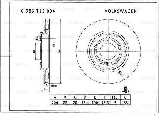 BOSCH 0 986 T15 094 - Bremžu diski www.autospares.lv