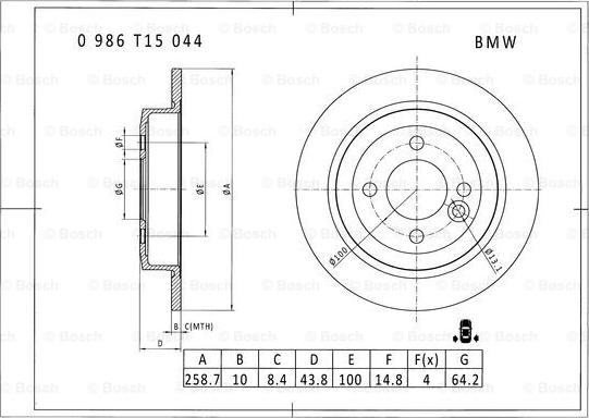 BOSCH 0 986 T15 044 - Bremžu diski www.autospares.lv